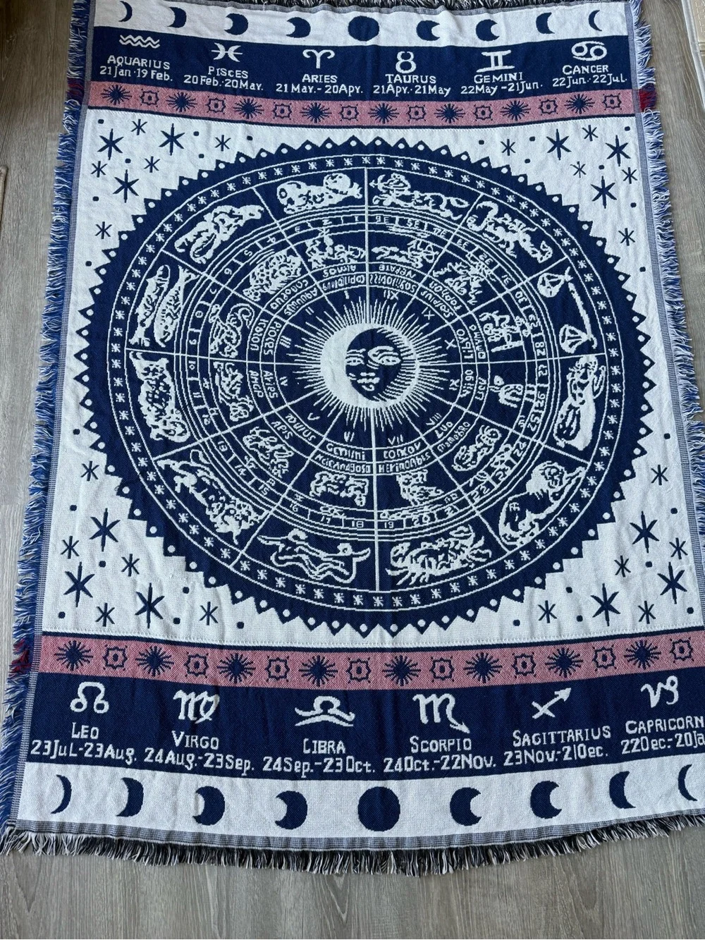 Vintage 90’s Celestial Zodiac Wheel Woven Cotton tapestry blanket whimsigoth